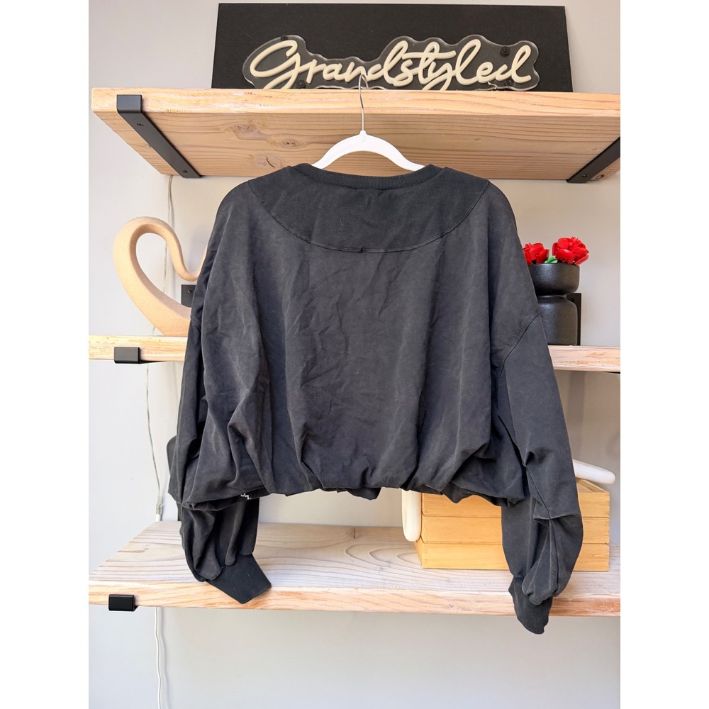 JoyLab Charcoal Grey Cropped Balloon Sleeve Sweatshirt Pullover Size L - Picture 6 of 6